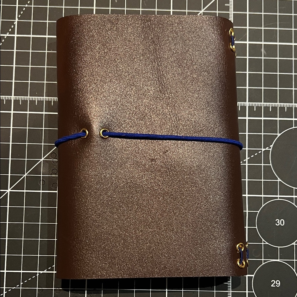 Brown Leather trifold travelling Journal with Blue Accent - Picture 3 of 5